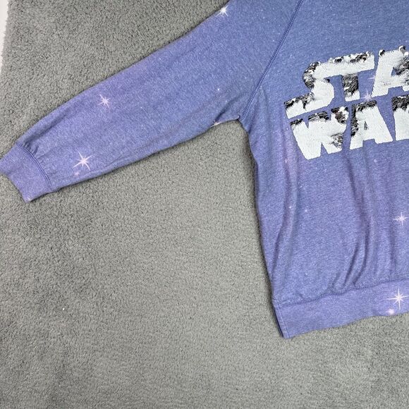 Star Wars Disney Sweatshirt Women Medium Lavender Sequin Spell Out Long Sleeve - Picture 5 of 12